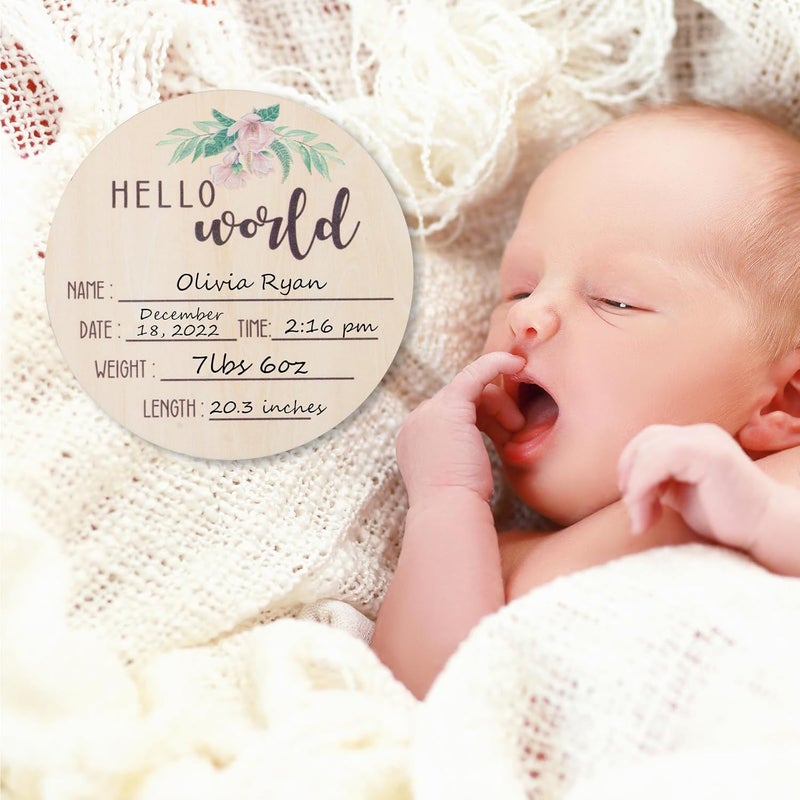 Al Raied ARS® Baby Announcement Sign for Newborn - Double-Sided Hello World Name Sign - Image 4