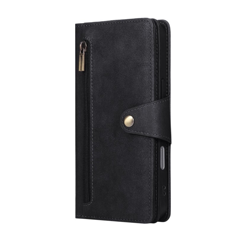 erorex For iPhone 17 Pro Max Rivet Buckle 9 Cards Three Fold Leather Phone Case(Black) - Image 2