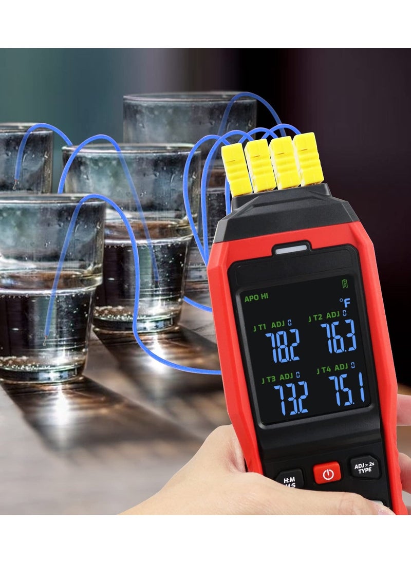 Generic - Thermocouple Thermometer Data Logger 4 Channels Digital K Type Thermometer with 5000 Groups Programmable Temperature Recording -328~2501℉ Measuring Range, Audible & Visible Alarm ADJ Compensation - Image 1