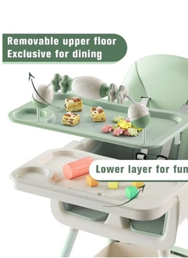 Beauenty Baby High Chair for Toddlers, Foldable High Chairs with Adjustable Seat Heigh Recline with 4 Wheels and Removable Tray  - Image 3