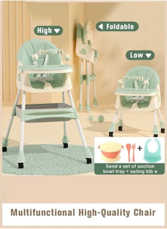 Beauenty Baby High Chair for Toddlers, Foldable High Chairs with Adjustable Seat Heigh Recline with 4 Wheels and Removable Tray  - Image 1