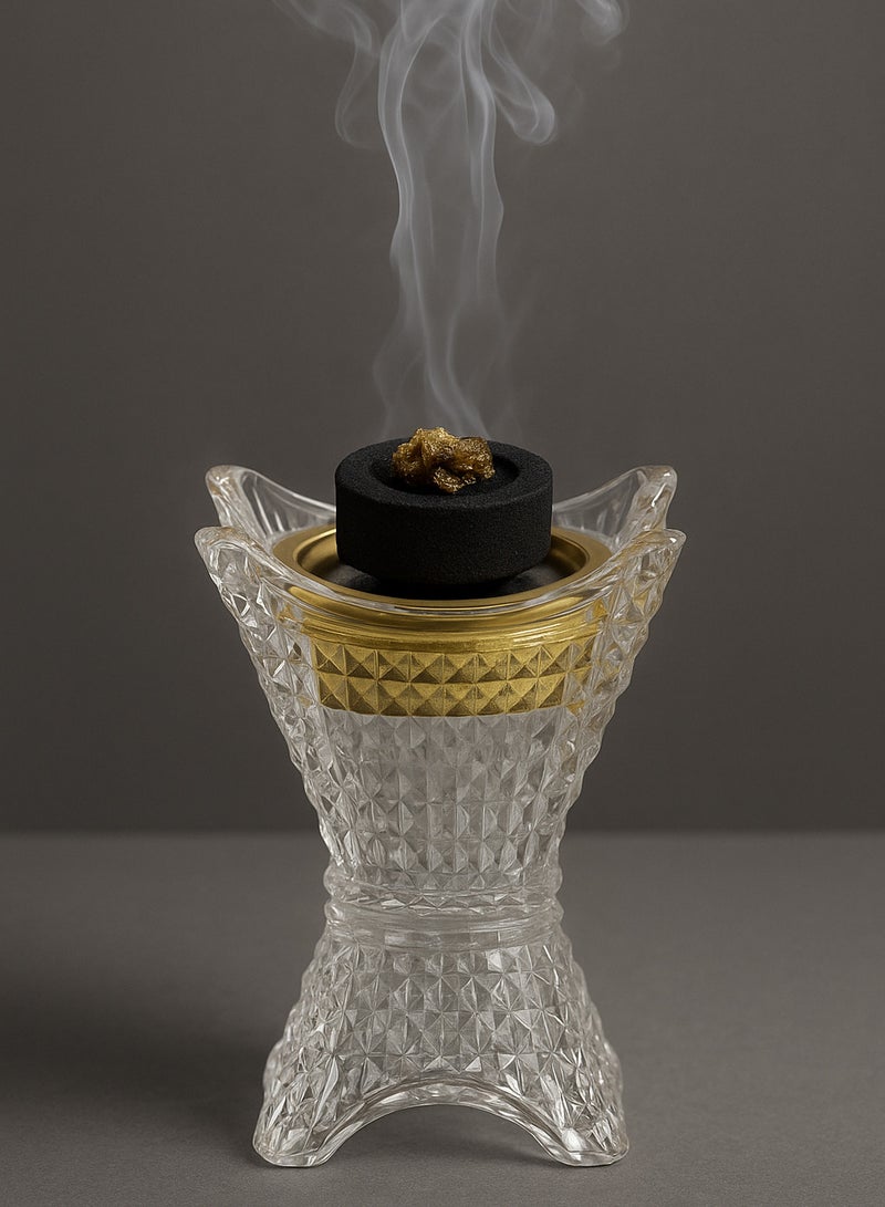 SAQOWARE Alsaqer Crystal Glass Bakhoor Burner | Oud burner | Incense Bakhoor Charcoal Burner | Frankincense Burner | Madkhan | Mabkhara | Bakhoor Gold Incense Burner (Clear) - Image 1