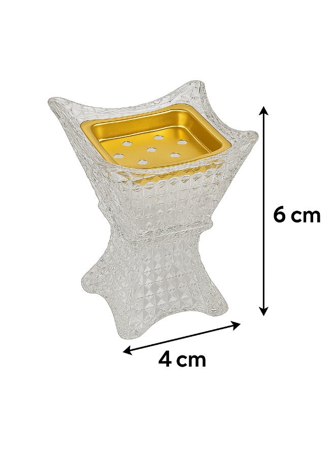 SAQOWARE Alsaqer Crystal Glass Bakhoor Burner | Oud burner | Incense Bakhoor Charcoal Burner | Frankincense Burner | Madkhan | Mabkhara | Bakhoor Gold Incense Burner (Clear) - Image 3