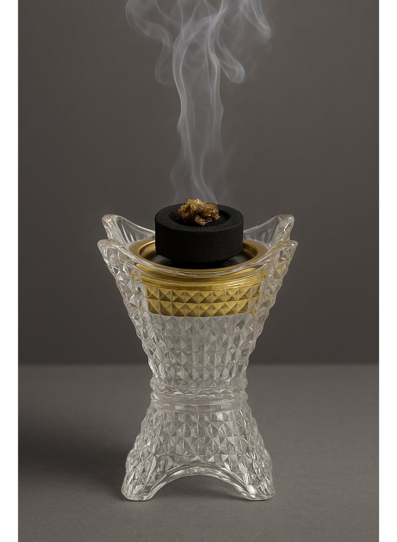 SAQOWARE Alsaqer Crystal Glass Bakhoor Burner | Oud burner | Incense Bakhoor Charcoal Burner | Frankincense Burner | Madkhan | Mabkhara | Bakhoor Gold Incense Burner (Clear) - Image 4