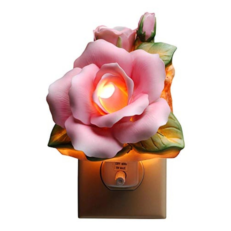 Fine Porcelain Pink Rose Plug-in Night Light Figurine, 5" H - Image 2