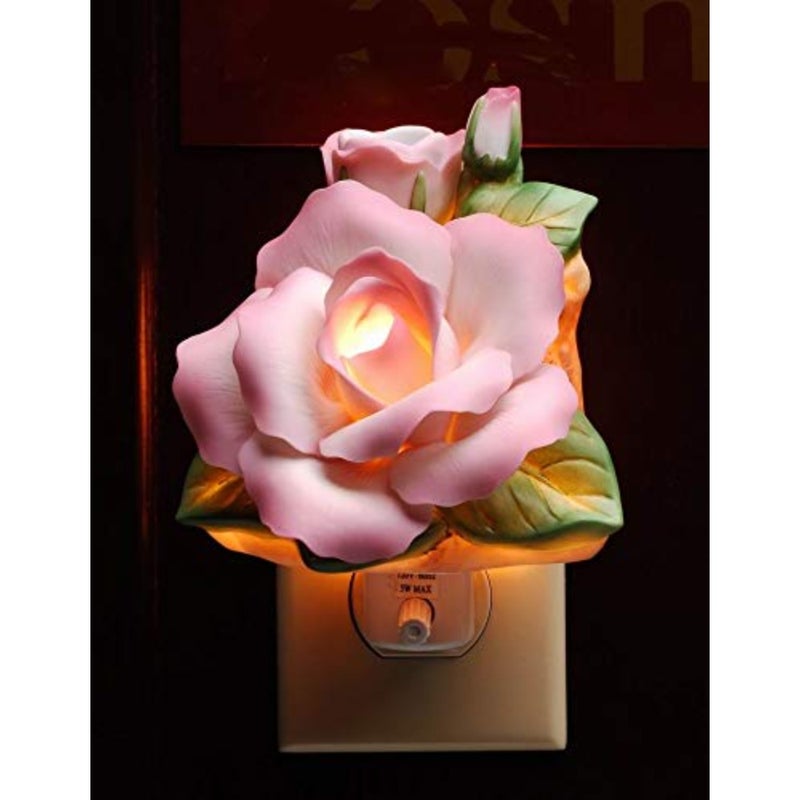 Fine Porcelain Pink Rose Plug-in Night Light Figurine, 5" H - Image 4