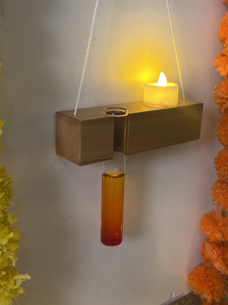LABZIO Wooden Flower Vase with Glass Test Tube – Minimalist Modern Diwali Home Décor for Office, Living Room, Coffee Table, Bookshelf, Hotel Lobby, Bedroom & Indoor Plants - Image 1