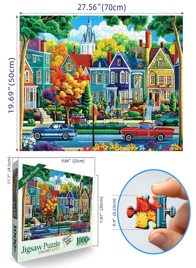 Blueforest Fall City Landscape Puzzles for Adults 1000 Pieces Funny Colorful Autumn Vibrant Stree Jigsaw Puzzles 1000 Pieces Challenging Family Puzzle with Letters on Back Games Gift for Boys and Girls - Image 2