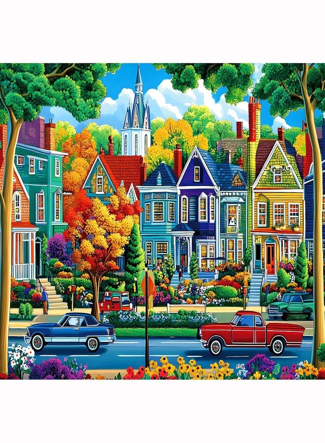 Blueforest Fall City Landscape Puzzles for Adults 1000 Pieces Funny Colorful Autumn Vibrant Stree Jigsaw Puzzles 1000 Pieces Challenging Family Puzzle with Letters on Back Games Gift for Boys and Girls - Image 1