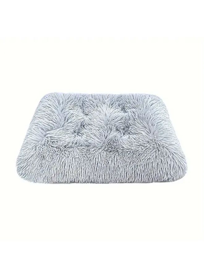 Gray Plush Fleece Lined Square Pet Bed For Cats And Small Dogs Size M - Image 3