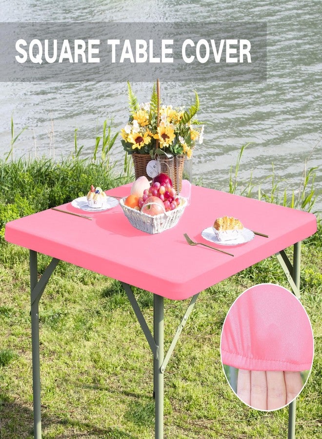 Nacuci Square Fitted Table Cover Elastic Tablecloth Stretch Spandex Table Topper Cap Cover for Dining Kitchen Home Party Pink 34X34 Inch - Image 2