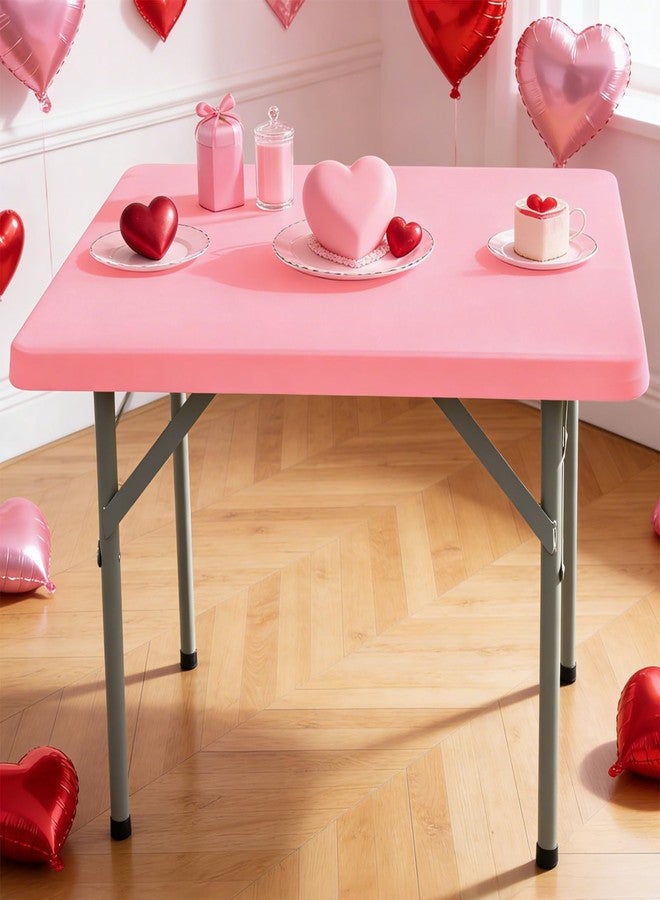 Nacuci Square Fitted Table Cover Elastic Tablecloth Stretch Spandex Table Topper Cap Cover for Dining Kitchen Home Party Pink 34X34 Inch - Image 3