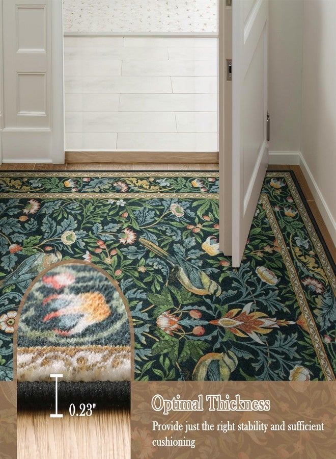 Morebes Boho Floral Washable Hallway Runner Rug 8ft Non Slip, Soft Flowers 2.5x8 Bathroom Rug Runner, Botanical Birds Ultra Thin Indoor Floor Carpet for Kitchen Laundry Bathroom, Navy Blue - Image 4
