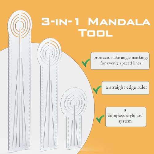 DAFENCHI 3-in-1 Mandala Ruler Tool with Holes, Mandala Dot Art Circle Maker, Compass Protractor Straight Dotting Ruler for Dot Art Geometric Mandala Pattern Design, 3 Sizes - Image 4