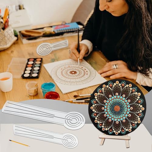 DAFENCHI 3-in-1 Mandala Ruler Tool with Holes, Mandala Dot Art Circle Maker, Compass Protractor Straight Dotting Ruler for Dot Art Geometric Mandala Pattern Design, 3 Sizes - Image 5