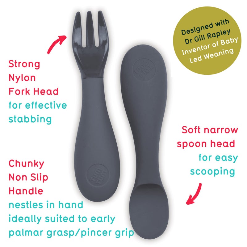 Tum Tum Baby Cutlery With Case  Baby Spoon & Fork Set  Baby Cutlery For Babies  First Self Feeding Cutlery  Silicone Baby Spoon & Fork  6 Months Plus  (Grey) - Image 2