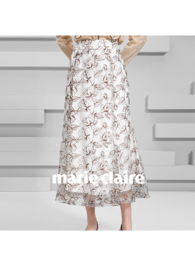 Marie Claire تنورة عالية الخصر للنساء، موضة ربيع 2025، أسلوب فرنسي جديد أنيق فضفاض ضيق على شكل حرف A طويلة - Image 3