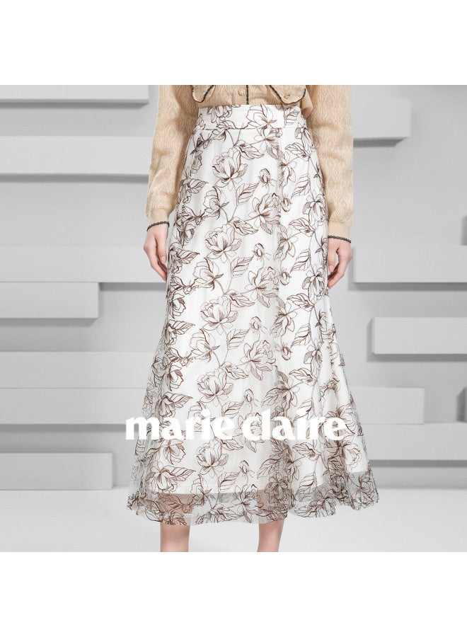 Marie Claire تنورة عالية الخصر للنساء، موضة ربيع 2025، أسلوب فرنسي جديد أنيق فضفاض ضيق على شكل حرف A طويلة - Image 2