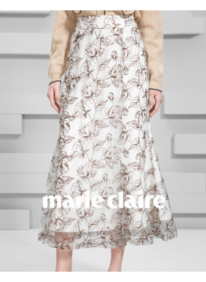 Marie Claire تنورة عالية الخصر للنساء، موضة ربيع 2025، أسلوب فرنسي جديد أنيق فضفاض ضيق على شكل حرف A طويلة - Image 1