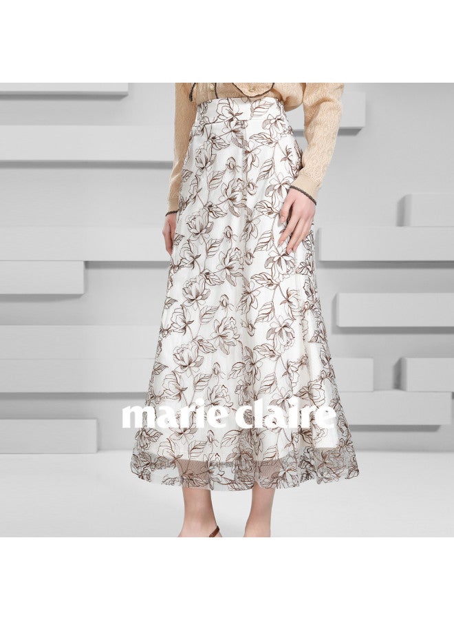 Marie Claire تنورة عالية الخصر للنساء، موضة ربيع 2025، أسلوب فرنسي جديد أنيق فضفاض ضيق على شكل حرف A طويلة - Image 4