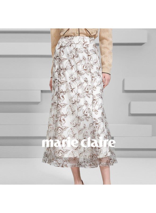 Marie Claire تنورة عالية الخصر للنساء، موضة ربيع 2025، أسلوب فرنسي جديد أنيق فضفاض ضيق على شكل حرف A طويلة - Image 5