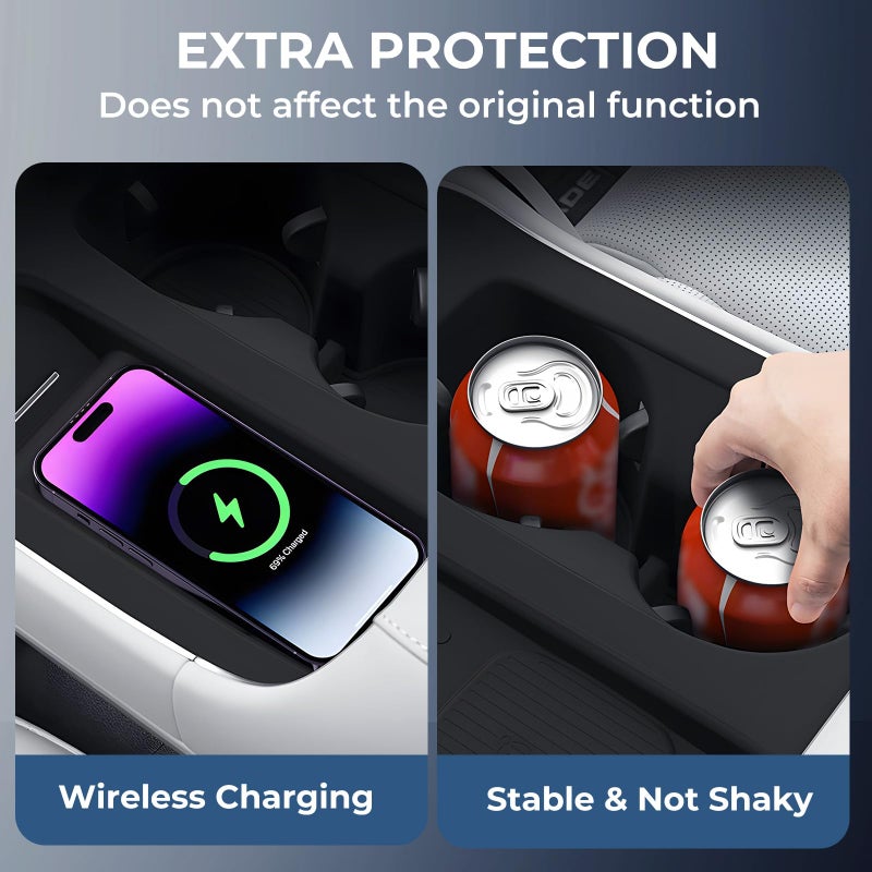 Katorn Cup Holder Insert & Wireless Charging Protective Mat for Hyundai Palisade 2026, Center Console Interior Accessories Cup Holders & Wireless Charger Cover Pad for 2026 Palisade, Black - Image 5