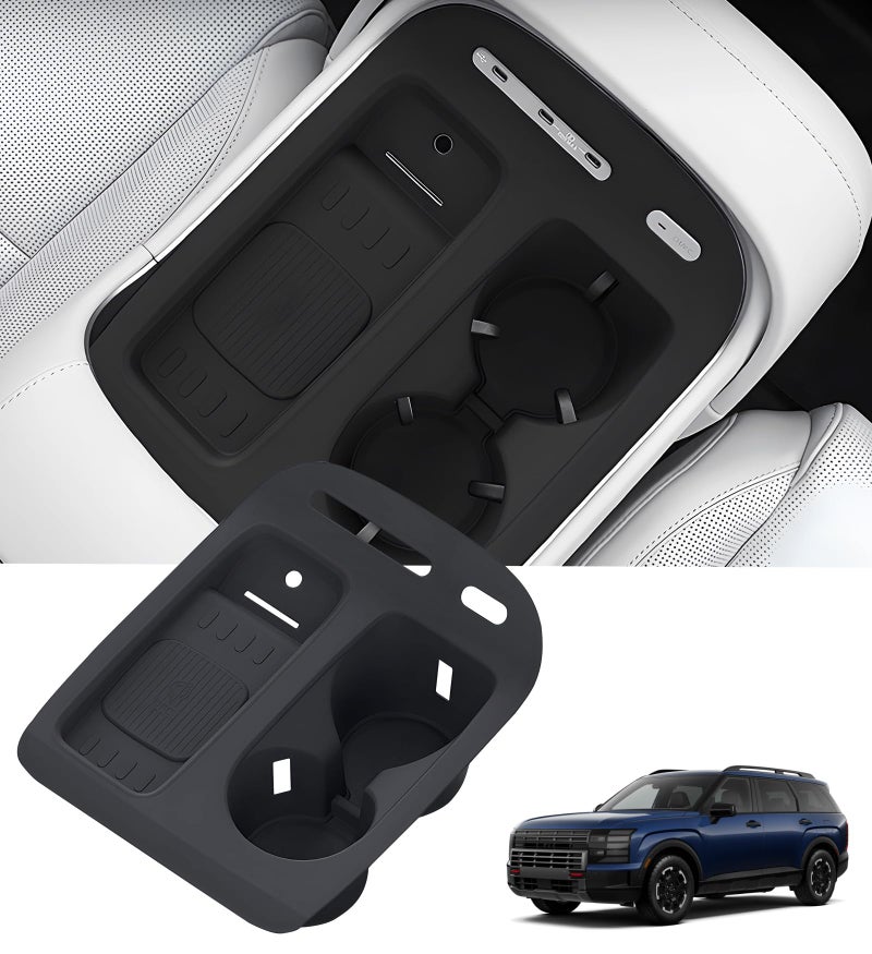 Katorn Cup Holder Insert & Wireless Charging Protective Mat for Hyundai Palisade 2026, Center Console Interior Accessories Cup Holders & Wireless Charger Cover Pad for 2026 Palisade, Black - Image 1