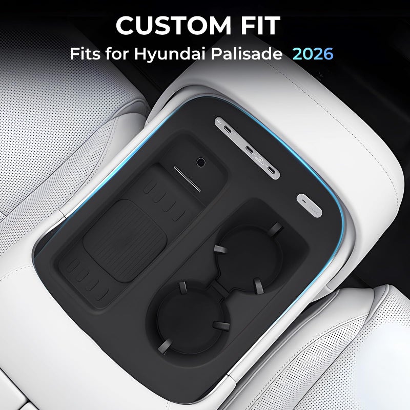 Katorn Cup Holder Insert & Wireless Charging Protective Mat for Hyundai Palisade 2026, Center Console Interior Accessories Cup Holders & Wireless Charger Cover Pad for 2026 Palisade, Black - Image 2