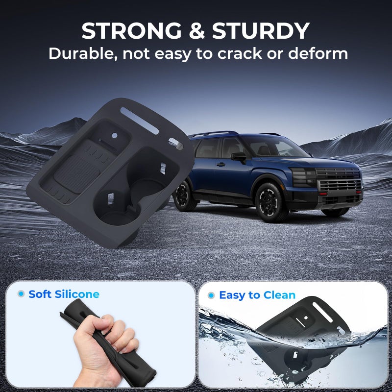 Katorn Cup Holder Insert & Wireless Charging Protective Mat for Hyundai Palisade 2026, Center Console Interior Accessories Cup Holders & Wireless Charger Cover Pad for 2026 Palisade, Black - Image 4