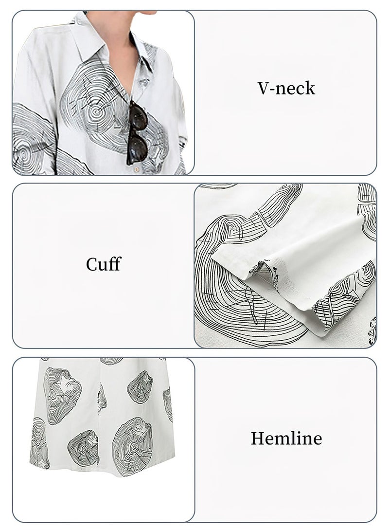 Moovant فستان ماكسي قطن ولين للنساء بتصميم بسيط بأكمام طويلة ومريح مع ياقة بولو - Image 5