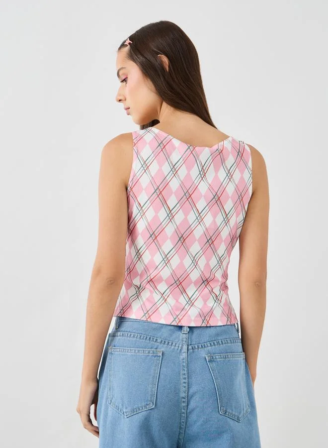 Take Two Take Two All Over Print Square Neck Top
