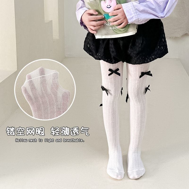 Girls' Pantyhose Cotton Thin Mesh Summer Outer Wear Bow Kidsren'S Body Stockings Baby Breathable Leggings - Image 2