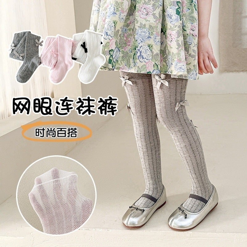 Girls' Pantyhose Cotton Thin Mesh Summer Outer Wear Bow Kidsren'S Body Stockings Baby Breathable Leggings - Image 3