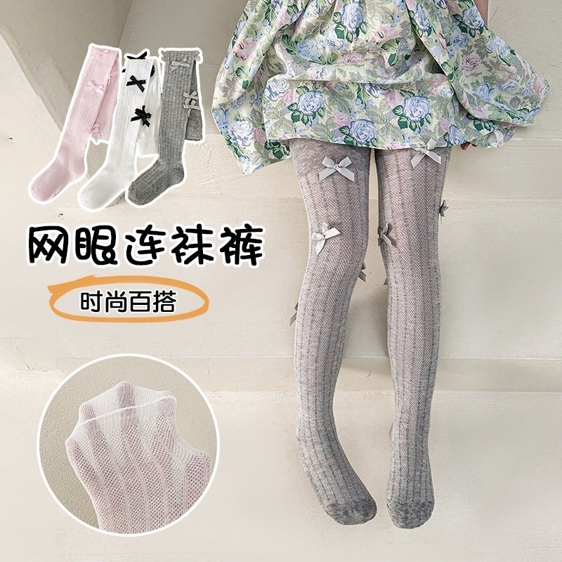 Girls' Pantyhose Cotton Thin Mesh Summer Outer Wear Bow Kidsren'S Body Stockings Baby Breathable Leggings - Image 4