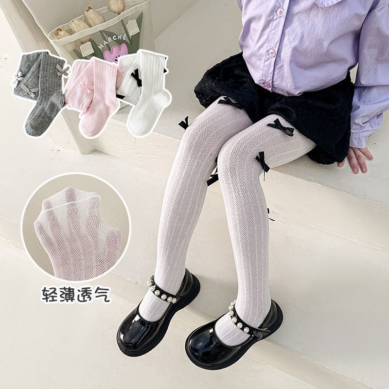 Girls' Pantyhose Cotton Thin Mesh Summer Outer Wear Bow Kidsren'S Body Stockings Baby Breathable Leggings - Image 5