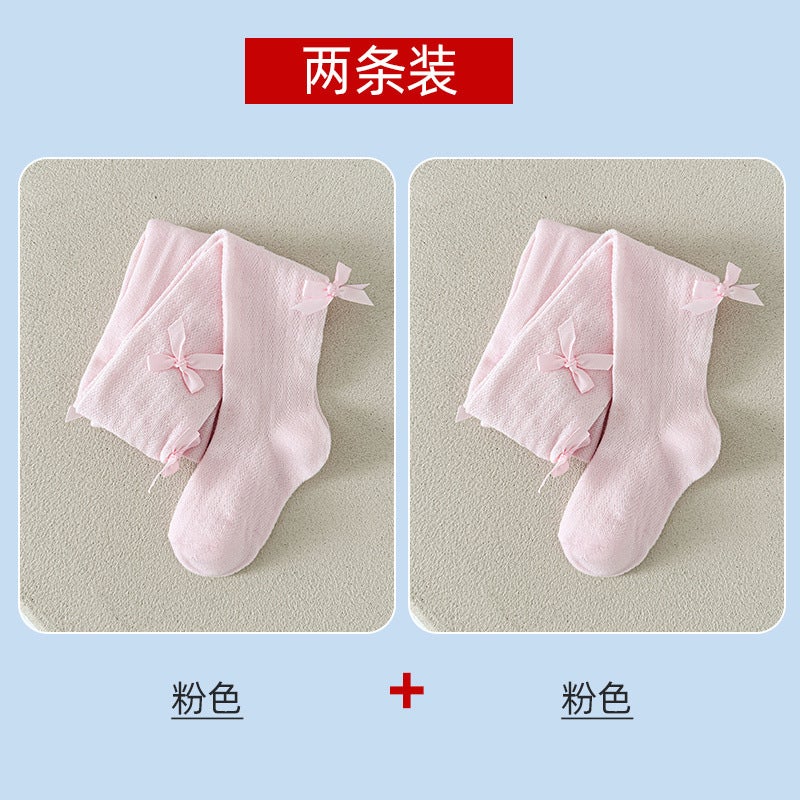 Girls' Pantyhose Cotton Thin Mesh Summer Outer Wear Bow Kidsren'S Body Stockings Baby Breathable Leggings - Image 1
