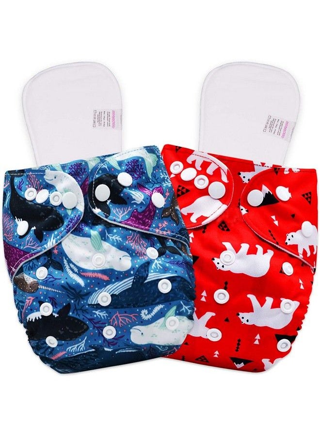 BEMBIKA - Cloth Diapers For Babies Washable Reusable Adjustable Sizes (2 Combo) (2 Dry Feel Inserts Included) (Whale + Bear) - Image 1