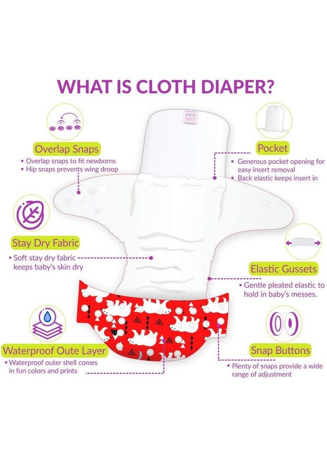 BEMBIKA - Cloth Diapers For Babies Washable Reusable Adjustable Sizes (2 Combo) (2 Dry Feel Inserts Included) (Whale + Bear) - Image 1