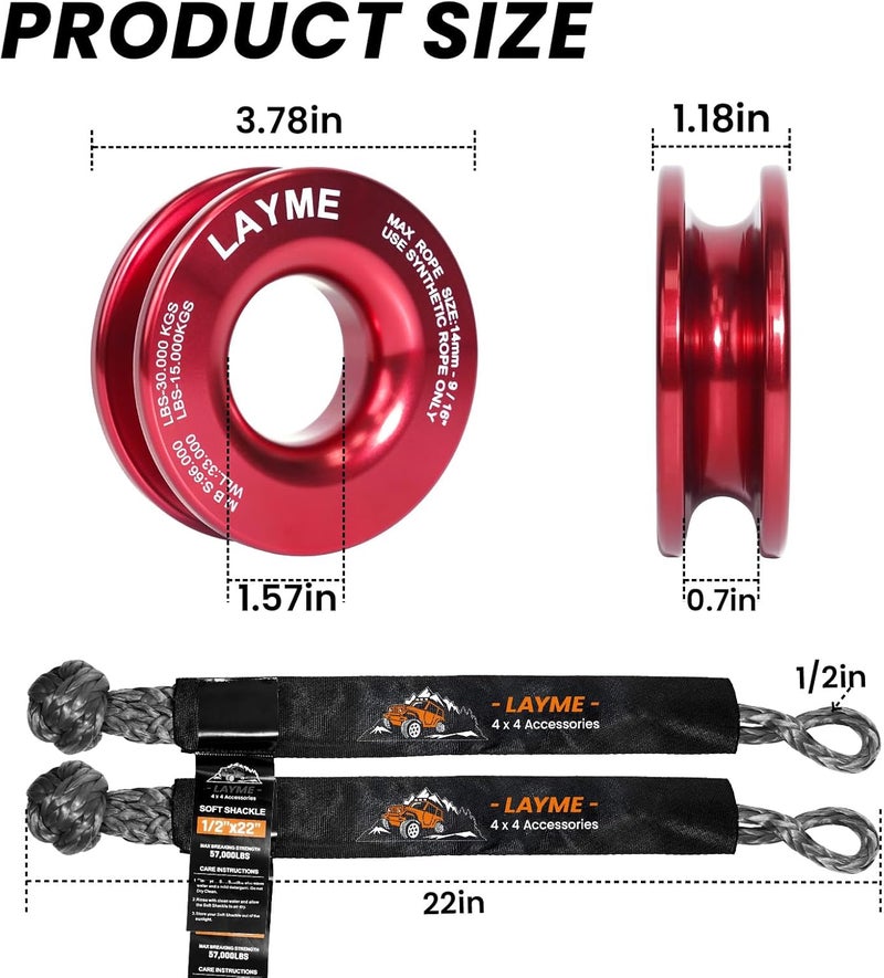 LAYME 2-Pack Soft Shackle Recovery Kit with Red Ring, 1/2 Inch x 22 Inch - 57,000 Lbs Breaking Strength, Synthetic Rope Shackles for Off-Road Vehicle Recovery of Truck, SUV, UTV, ATV (Grey) - Image 4