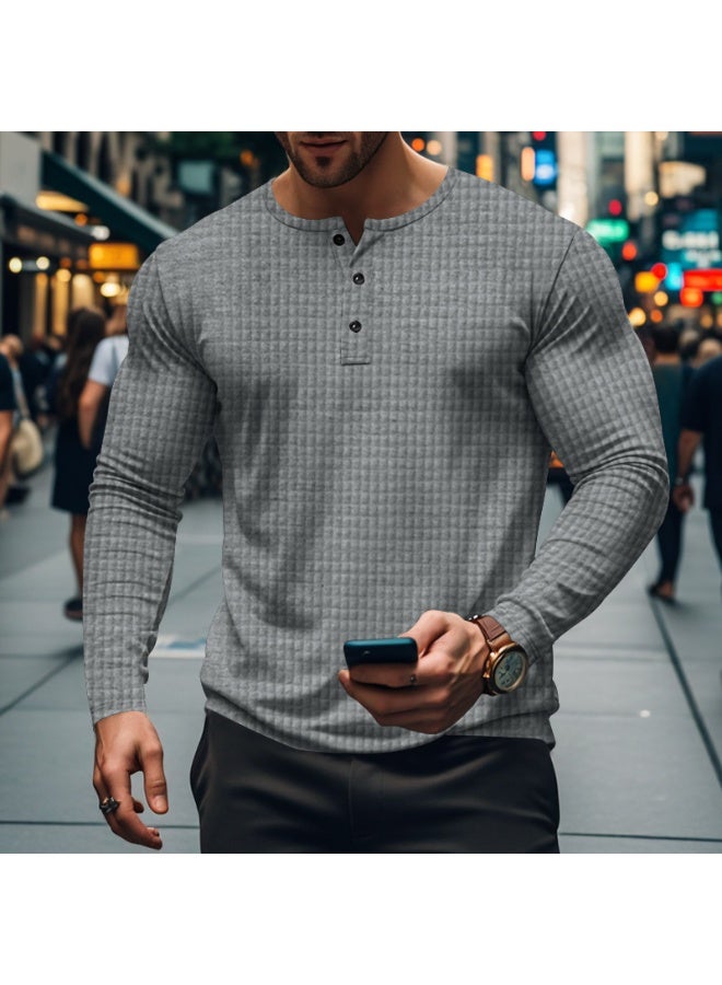 تي شيرت طويل الأكمام للرجال من خريف وشتاء، قميص رياضي مريح خفيف الوزن بنمط مربعات، قمة موضة الرجال - Image 1