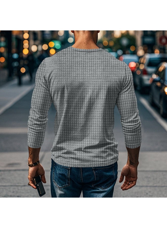 تي شيرت طويل الأكمام للرجال من خريف وشتاء، قميص رياضي مريح خفيف الوزن بنمط مربعات، قمة موضة الرجال - Image 3