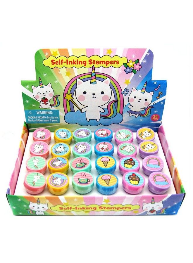 TINYMILLS 24 Pcs Unicorn Kitty Stampers For Kids Birthday Party Favors Goody Bag Stuffers Pinata Fillers Classroom Rewards Carnival Prizes - Image 1