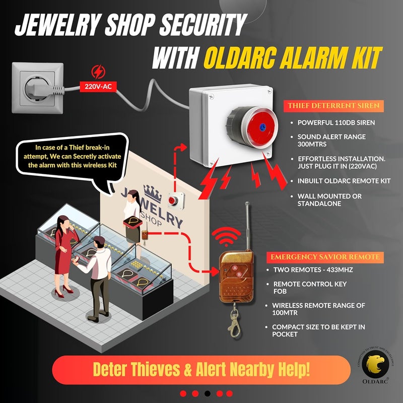 OldArc RS2 Remote Control Alarm Kit – 2 Wireless Remote Alarm, Old Age People Panic Alarm Button | Dual Mode - Remote Panic Alarm | Call Bell 300m Loud Hooter Emergency Siren for Home Dukaan Jewellery - Image 5