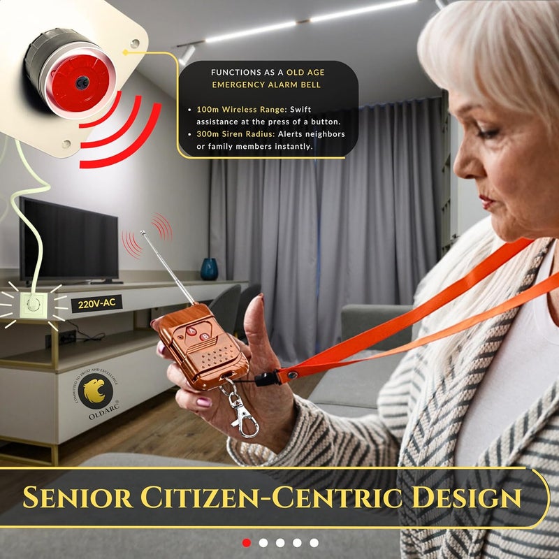 OldArc RS2 Remote Control Alarm Kit – 2 Wireless Remote Alarm, Old Age People Panic Alarm Button | Dual Mode - Remote Panic Alarm | Call Bell 300m Loud Hooter Emergency Siren for Home Dukaan Jewellery - Image 2