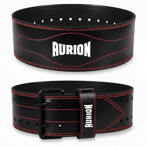 Aurion Gym Belt for Weight Lifting Panther Black Leather for Weightlifting, Deadlift & Strength Training with Double Pronged Buckle and 6mm Black Gym Belt for Men & Women (L/XL) - Image 1