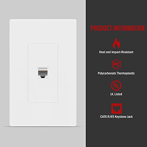 ENERLITES Port Screwless Wall Plate with CAT6 RJ45 Keystone Jack Module, for Voice/Data & Audio/Video Multimedia, Standard Size 1-Gang 4.69" x 2.93", SI8871C-W, White - Image 3