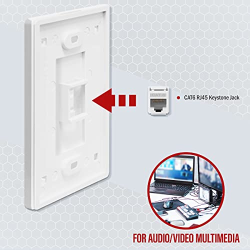 ENERLITES Port Screwless Wall Plate with CAT6 RJ45 Keystone Jack Module, for Voice/Data & Audio/Video Multimedia, Standard Size 1-Gang 4.69" x 2.93", SI8871C-W, White - Image 4
