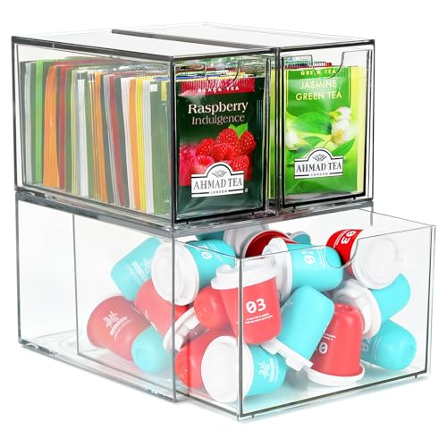 LANLISA 3 Tea and Coffee Organizer and Storage, Acrylic Tea Bag Holder Organizer, Plastic K Cup Drawer Container for Cabinet - Image 1