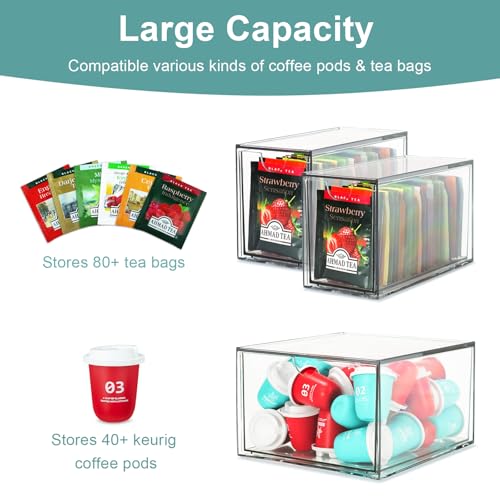 LANLISA 3 Tea and Coffee Organizer and Storage, Acrylic Tea Bag Holder Organizer, Plastic K Cup Drawer Container for Cabinet - Image 3