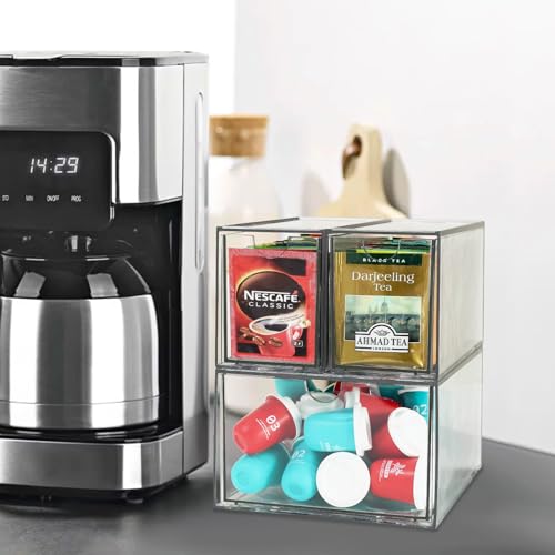LANLISA 3 Tea and Coffee Organizer and Storage, Acrylic Tea Bag Holder Organizer, Plastic K Cup Drawer Container for Cabinet - Image 5